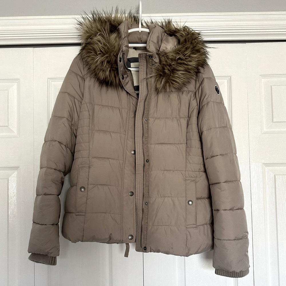 Abercrombie & Fitch Puffer Coat Jacket Faux Fur Trim Size L